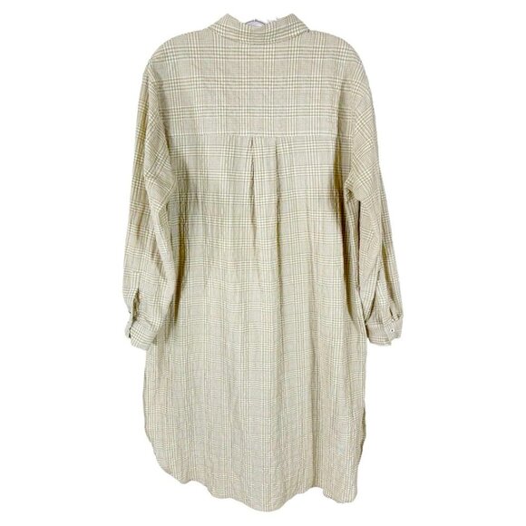 Maeve by Anthropologie Maxi Tunic Top Size S Tan White Plaid Button Down - Picture 14 of 14
